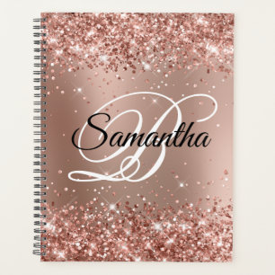 Glänzendes Roségold Glamour Gradient Monogramm Planer