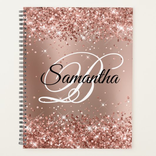 Glänzendes Roségold Glamour Gradient Monogramm Planer (Vorderseite)