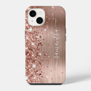 Glänzendes Roségold Glamour Modernes Mädchenhaftes iPhone 14 Hülle