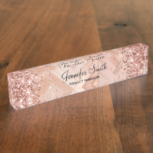 Glänzendes Roségold-Kunstholz-Muster Namensplakette