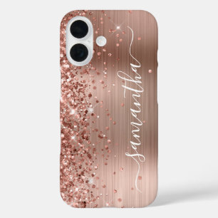 Glänzendes Roségold Metallisches Mädchenhaftes Sig iPhone 16 Hülle