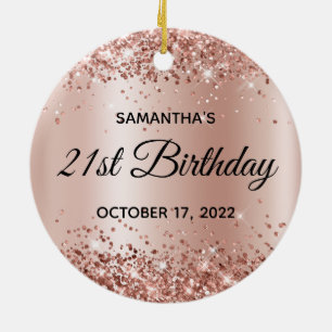 Glänzendes Roségold-Schimmer-Ombre 21. Geburtstag Keramik Ornament