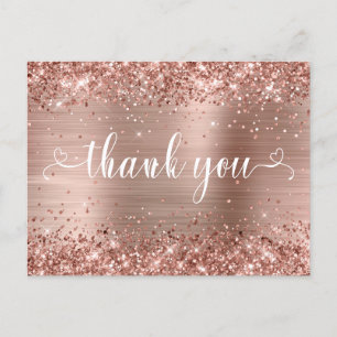 Glänzendes Roségold Sweet 16 Herzen Danke Postkarte