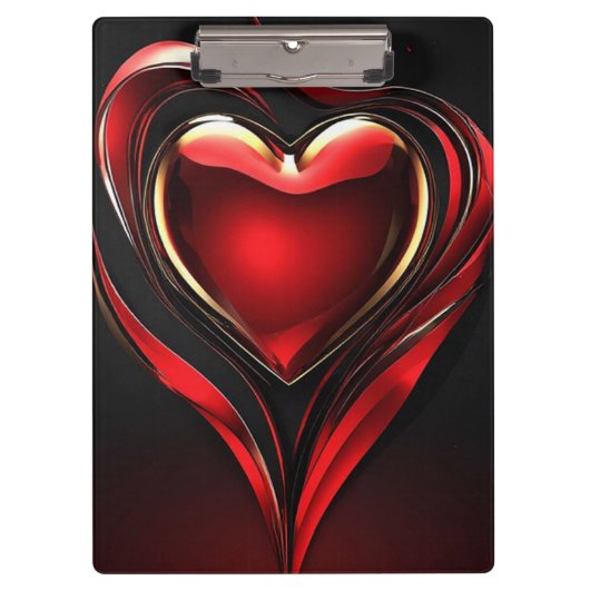 Glänzendes rotes Herz mit warmer romantischer Auss Klemmbrett (Vorderseite)