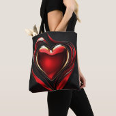 Glänzendes rotes Herz mit warmer romantischer Auss Tasche (Von Nahem)