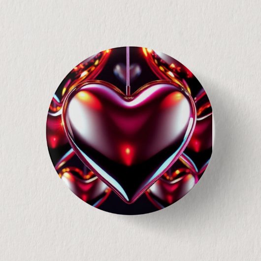 Glänzendes rotes Metallherz Button (Vorderseite)