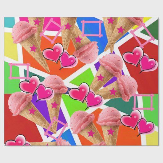 glänzendes Schleifpapier, Erdbeereis Geschenkpapier (Flach)