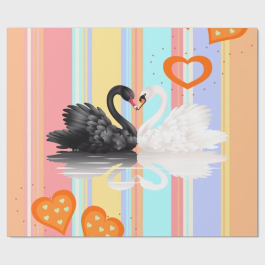 glänzendes Schleifpapier, Stripherzen Schwäne Geschenkpapier (Flach)