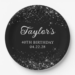 Glänzendes Schwarz 40. Geburtstag Pappteller