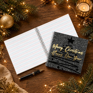 Glänzendes schwarzes Gold Frohe Weihnachten Glückl Notizblock
