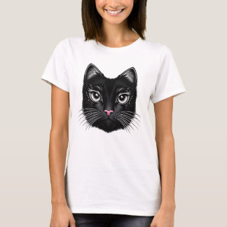 Glänzendes Schwarzkatzengesicht T-Shirt