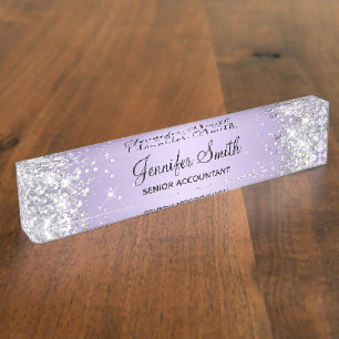 Glänzendes Silber Blasslila Farbverlauf Namensplakette