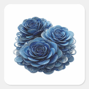 Glänzendes Silber BLAUE ROSEN Sticker Art