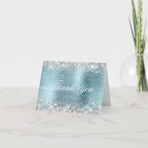 Glänzendes Silber-Faux-Glitter Hellblau-Folie Dankeskarte