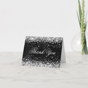 Glänzendes Silber-Faux-Glitter Schwarzfolie Dankeskarte
