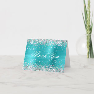Glänzendes Silber-Faux-Glitter Türkis Blau Folie Dankeskarte