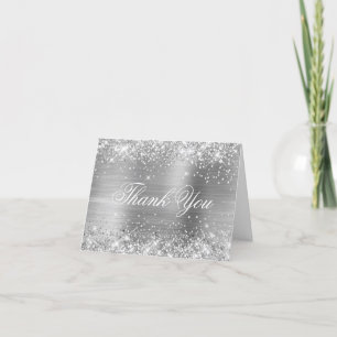 Glänzendes Silber-Faux-Glitter und schimmernde Fol Dankeskarte