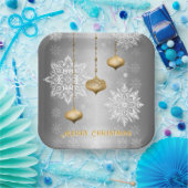 Glänzendes Silber Frohe Weihnachten Pappteller (Party)