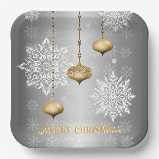 Glänzendes Silber Frohe Weihnachten Pappteller (Vorderseite)