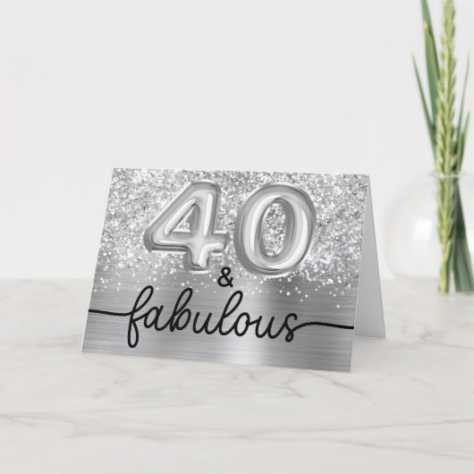 Glänzendes Silber Glam 40 und Fabelhaft Karte (Vorderseite)