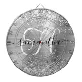 Glänzendes Silber Glam Monogramm Dartscheibe (vorne)