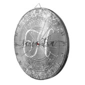 Glänzendes Silber Glam Monogramm Dartscheibe (Vorderseite rechts)