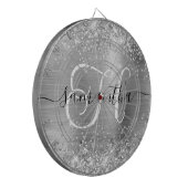Glänzendes Silber Glam Monogramm Dartscheibe (Vorderseite Links)