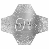 Glänzendes Silber Glam Monogramm Fußball (Flach)