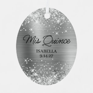 Glänzendes Silber Glam Quinceañera Ballkleid Foto Ornament Aus Metall