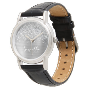 Glänzendes Silber Glamour Weiß Name Armbanduhr