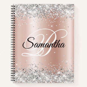 Glänzendes Silber Glitter Blassrosa Goldfolie Mono Notizblock