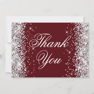 Glänzendes Silber Glitter Burgund Dankeskarte