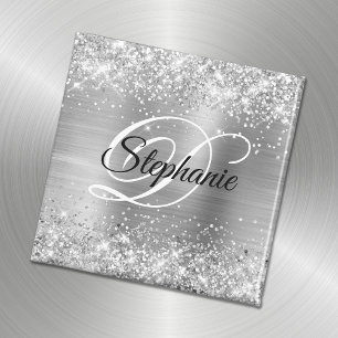 Glänzendes Silber Glitter Folie Fancy Monogramm Magnet