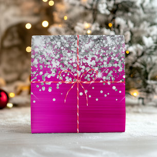 Glänzendes Silber-Glitter Hot Pink Faux-Folie Geschenkpapier Set