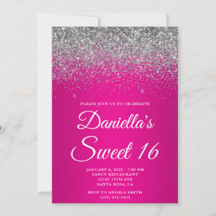 Glänzendes Silber-Glitter-Hot-Pink-Gradient Sweet Einladung