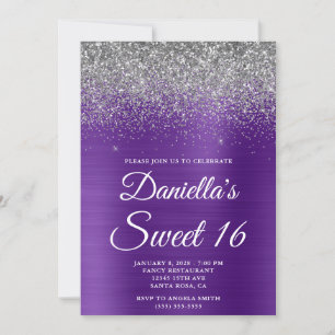 Glänzendes Silber Glitter Königliches Lila Folie S Einladung