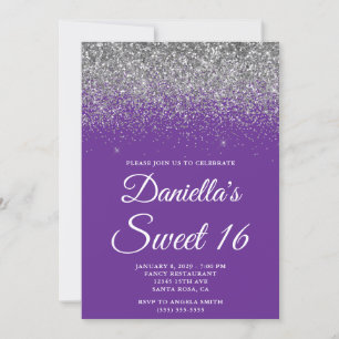 Glänzendes Silber Glitter Königliches Lila Sweet 1 Einladung