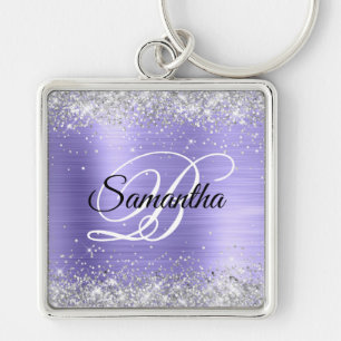 Glänzendes Silber Glitter Periwinkle Folie Monogra Schlüsselanhänger