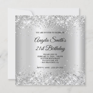 Glänzendes Silber Glitter Satin Schimmer 21. Gebur Einladung