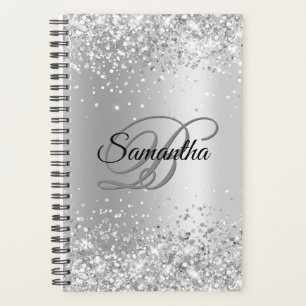 Glänzendes Silber Glitter Schimmer Folie Monogramm Planer