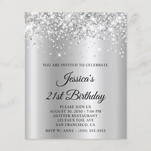 Glänzendes Silber-Grau-Schimmern 21. Geburtstag Flyer (Vorne)