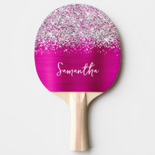 Glänzendes Silber Heißrosa Glam Name Tischtennis Schläger