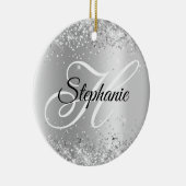 Glänzendes Silber-Schimmer-Fancy-Monogramm Keramik Ornament (Rechts)