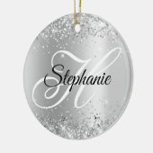 Glänzendes Silber-Schimmer-Fancy-Monogramm Keramik Ornament (Links)