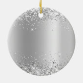 Glänzendes Silber-Schimmer-Fancy-Monogramm Keramik Ornament (Hinten)