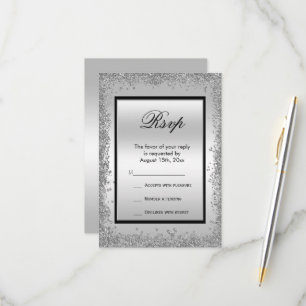 Glänzendes Silber & Schwarz 25. Hochzeitstag RSVP Karte