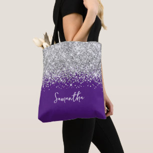 Glänzendes Silber und königliches Purpur Glam Name Tasche