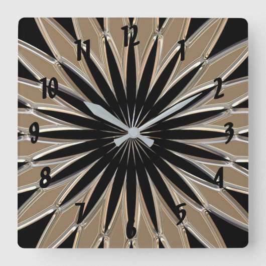 Glänzendes Silber und schwarze Glasbeschaffenheit Quadratische Wanduhr (Vorderseite)