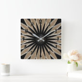 Glänzendes Silber und schwarze Glasbeschaffenheit Quadratische Wanduhr (Zuhause)