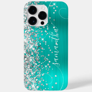 Glänzendes Silber und Türkis Glam Lockiges Signatu Case-Mate iPhone 14 Pro Max Hülle